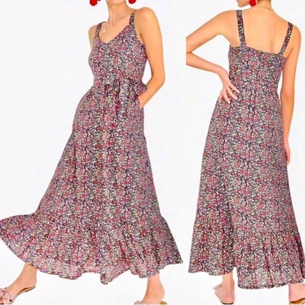 J.CREW Floral Printed Tiered Tie Waist Maxi Dress